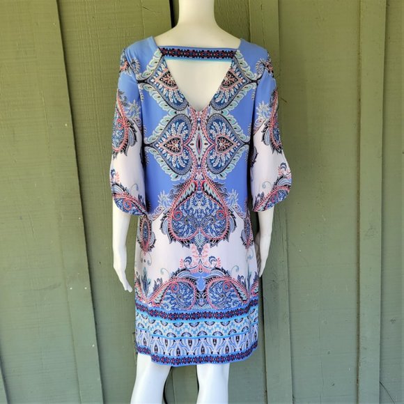 ROZ & ALI Pale Blue Paisley Print Slinky Dress 6 - Picture 4 of 5
